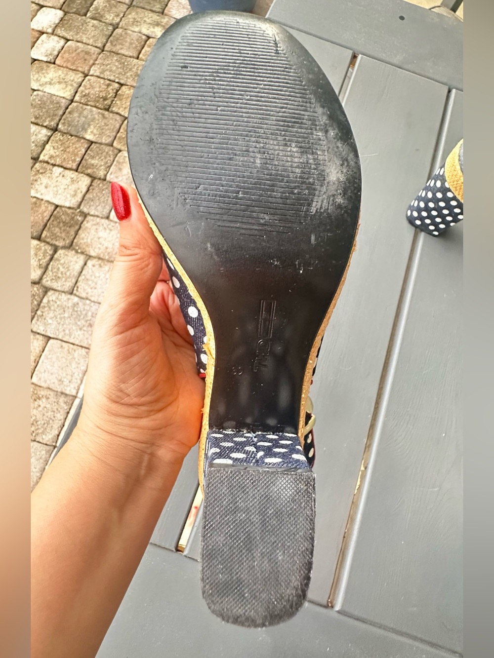 Tommy Hilfiger denim polka dot slingback wedge sandals sz 8.5 - Picture 10 of 10